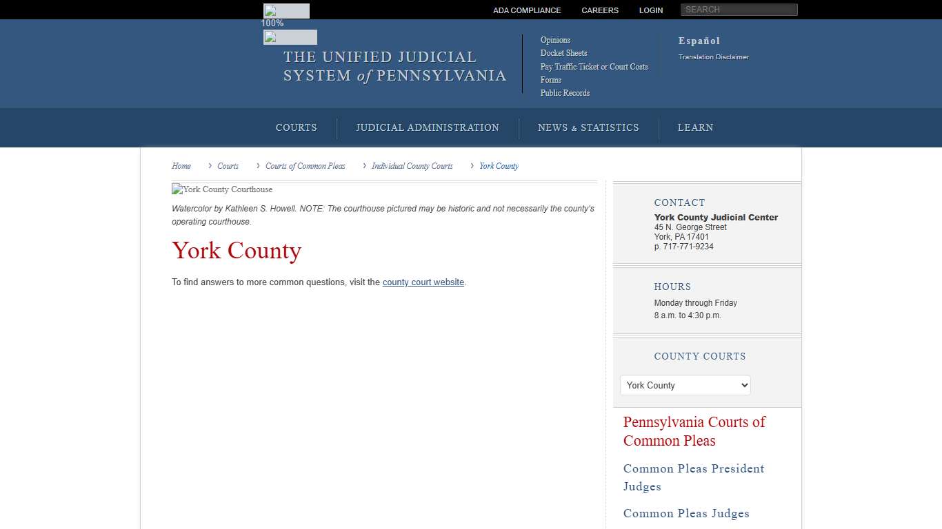 York County Individual County Courts Courts of Common Pleas Courts Unified Judicial System of Pennsylvania